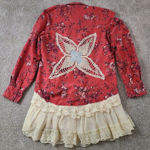 OOAK Magnolia Boho Indie Upcycled Art Jacket Western Country Gypsy Chic Women M - Picture 14 of 16